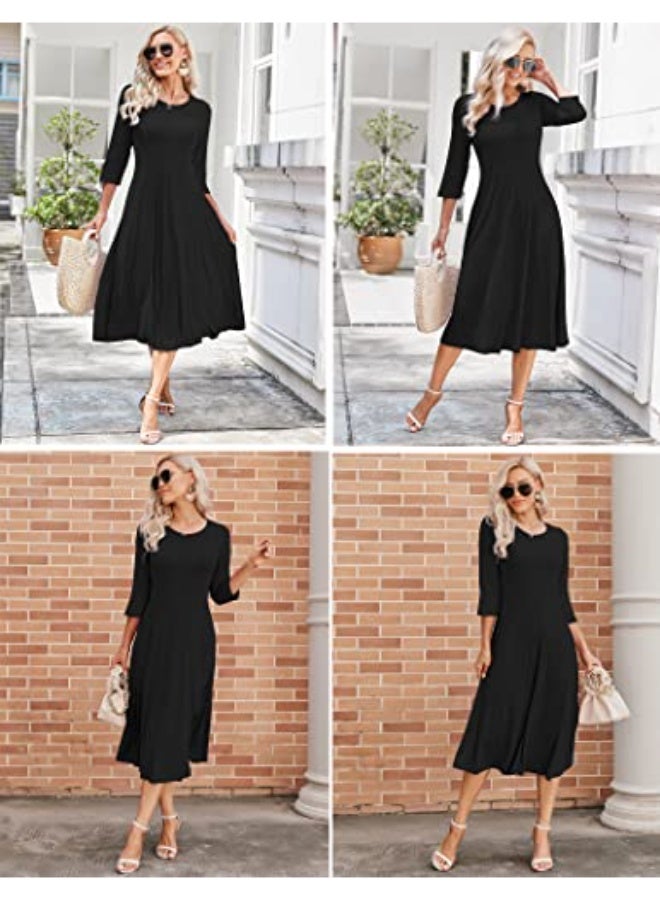 Hotouch Women's 3/4 Sleeve A-line and Flare Midi Long Dress - Image 4