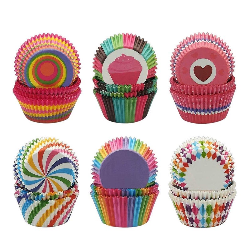 Kosh Fancy Descent Baking Greaseproof Muffins Round Paper Cups Cake Microwave or Oven Tray Safe Muffin Paper CupsLiners SingleAssorted ColorPrints Multicolor 1000 PC - Image 1