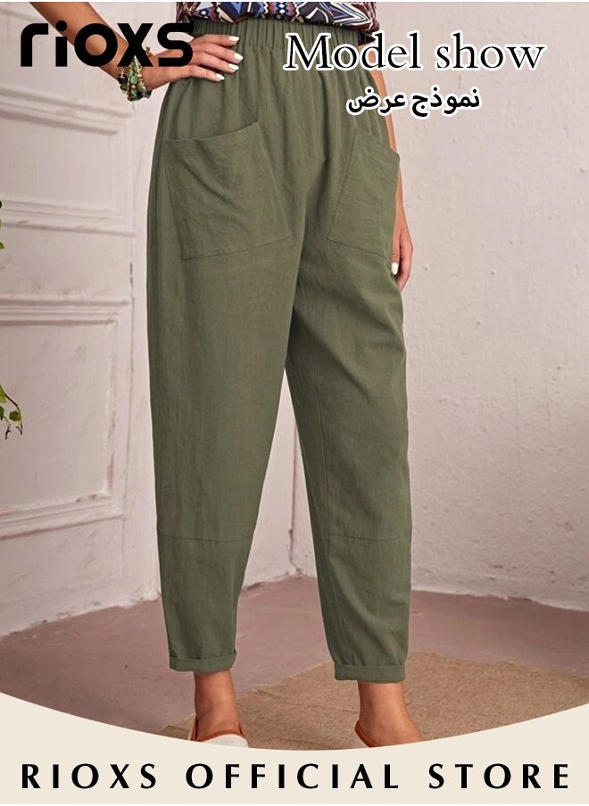 RIOXS - Women Casual Pant Regular Fit Basic Trousers With Front Pockets For Work And Daily - Image 1