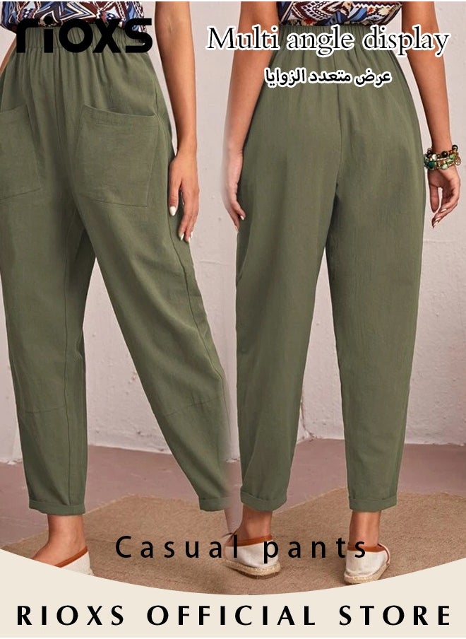 RIOXS - Women Casual Pant Regular Fit Basic Trousers With Front Pockets For Work And Daily - Image 1