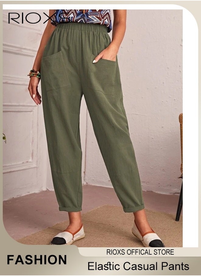 RIOXS - Women Casual Pant Regular Fit Basic Trousers With Front Pockets For Work And Daily - Image 1