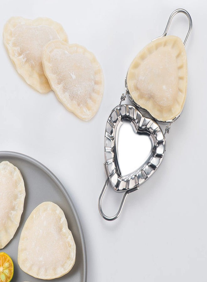 MGGi Heart Shaped Ravioli Mold Pierogi Dumpling Maker, Stainless Steel Goya Empanada Press Mold, Ravioli Mould Crimper, Wraper Dough Cutter - for Small Pie Ravioli Chinese Dumpling Pastry, Silver - Image 2