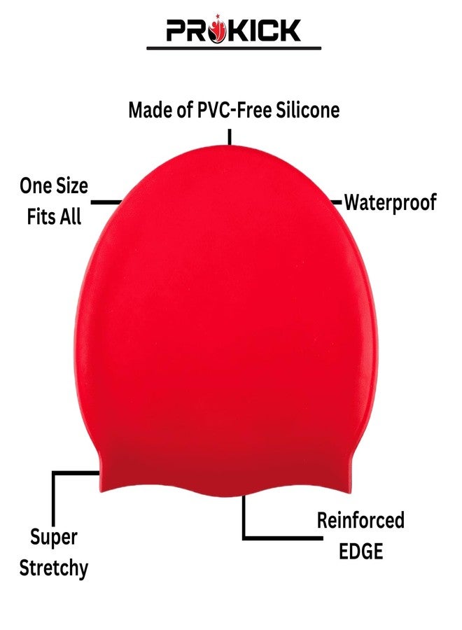 Prokick Silicone Plain Swim Cap, Red - 1 SZ - Image 2