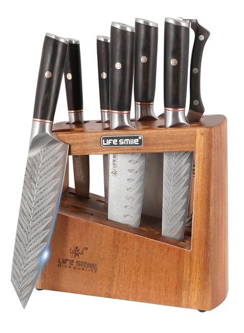 Premium Quality 8-Piece Knife Set with Block, Razor-Sharp, German Engineered Knives Set Include Cleaver, Chef, Santoku, Slicer, Utility Knife, Paring Knife and Kitchen Scissor, Durable and Strong