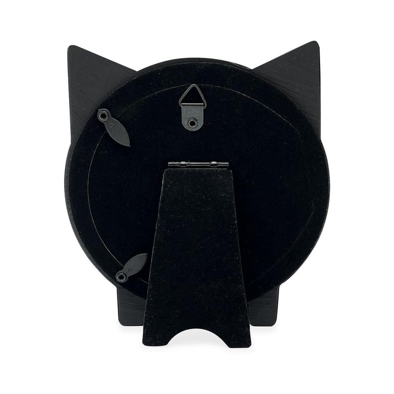 Isaac Jacobs 4x4 Round Resin Sentiment Cat Picture Frame with Ears  Photo Tabletop & Wall Display Hanging Display & Home D?cor (Black with Gold) - Image 3