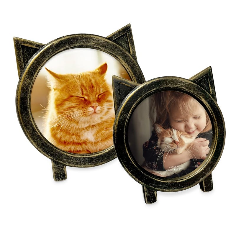 Isaac Jacobs 4x4 Round Resin Sentiment Cat Picture Frame with Ears  Photo Tabletop & Wall Display Hanging Display & Home D?cor (Black with Gold) - Image 5
