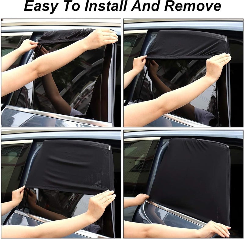 ZELLYA 4Pcs Stretchable and Breathable Sunshades for Car Windows,Car Sun Shade Curtain Soft Car Rear Side Window Cover,Car Side Window Sun Shades,Window Sunshades Privacy Curtains,Mesh Side Car Window Cover - Image 3