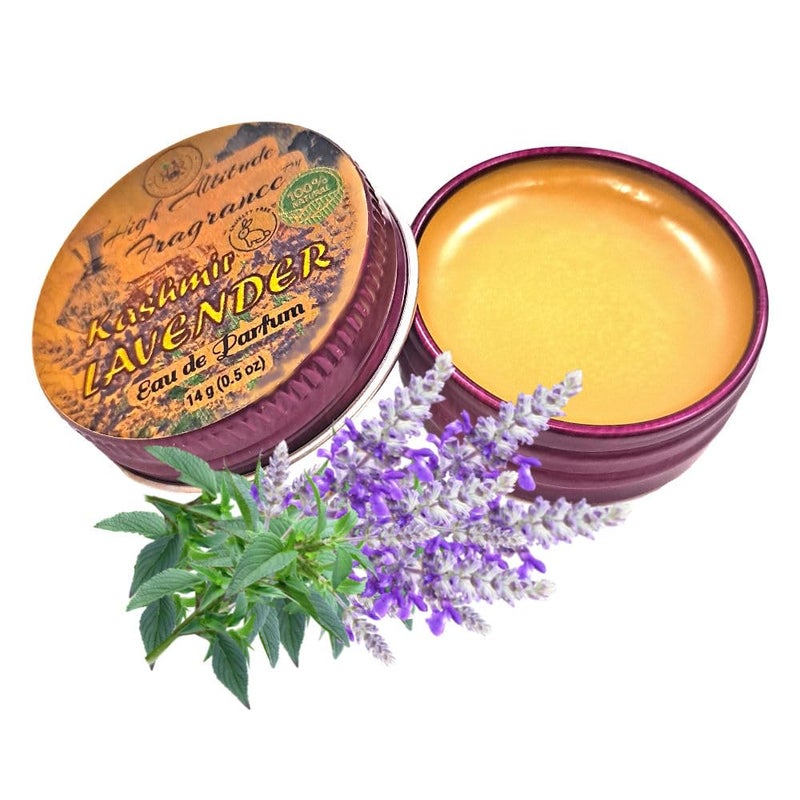 High Altitude Organics Kashmir LAVENDER Perfume  Eau de Parfum  Solid Balm  Natural Essential Oils Aromatherapy Fragrance Lavandula Angustifolia Hyacinth Violets Heliotrope Labdanum Travel Size Party Gifts 05oz 