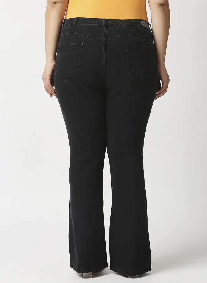 هاي ستار Women Black Bootcut High-Rise Stretchable Jeans