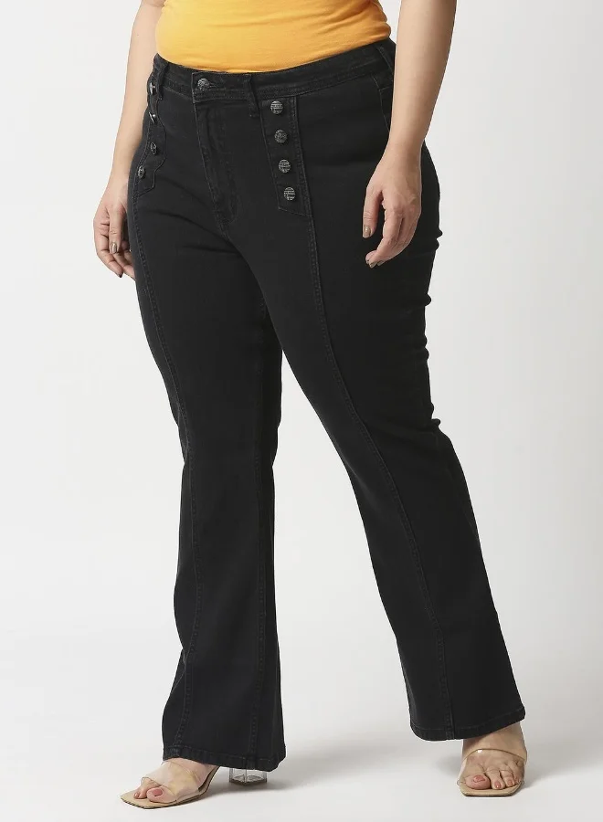 هاي ستار Women Black Bootcut High-Rise Stretchable Jeans