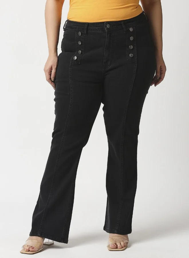 هاي ستار Women Black Bootcut High-Rise Stretchable Jeans