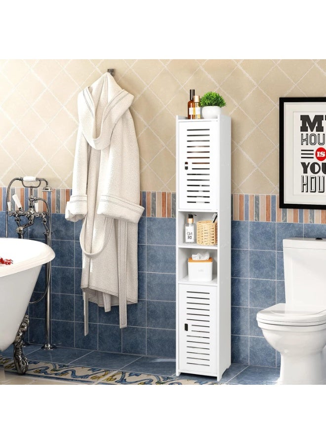 تي بي جي بي خزانة تخزين الحمام المصنوعة من مادة البولي فينيل كلوريد، خزانة عرض قائمة على الأرض، وحدة تنظيم أثاث تخزين منزلي لغرفة المعيشة والمكتب ومدخل المطبخ، باللون الأبيض، 18 * 18 * 117 سم - Image 3