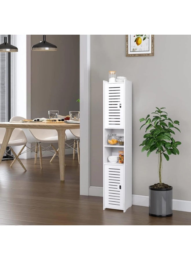 تي بي جي بي خزانة تخزين الحمام المصنوعة من مادة البولي فينيل كلوريد، خزانة عرض قائمة على الأرض، وحدة تنظيم أثاث تخزين منزلي لغرفة المعيشة والمكتب ومدخل المطبخ، باللون الأبيض، 18 * 18 * 117 سم - Image 5