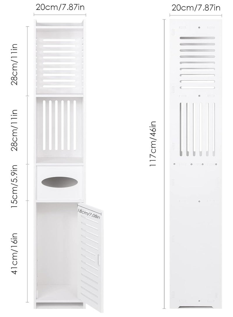 تي بي جي بي خزانة تخزين الحمام المصنوعة من مادة البولي فينيل كلوريد، خزانة عرض قائمة على الأرض، وحدة تنظيم أثاث تخزين منزلي لغرفة المعيشة والمكتب ومدخل المطبخ، باللون الأبيض، 18 * 18 * 117 سم - Image 2