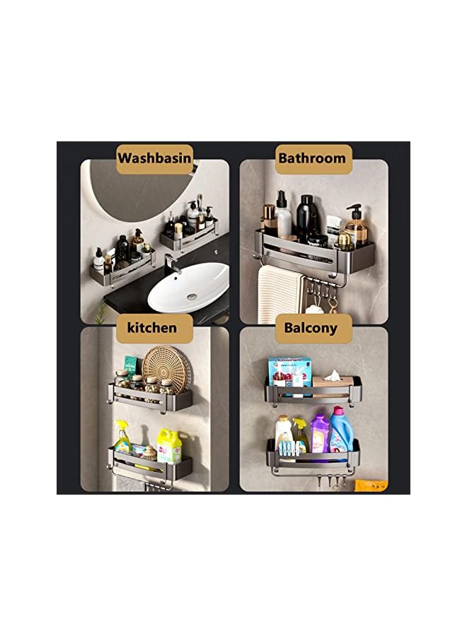 Raxoom Bathroom Shelves Wall Mounted Shower Caddy Rustproof Shower Rustproof Titanium Alloy Shower Organizer Racks for Bathroom Kitchen (Small with Bar) - Image 5