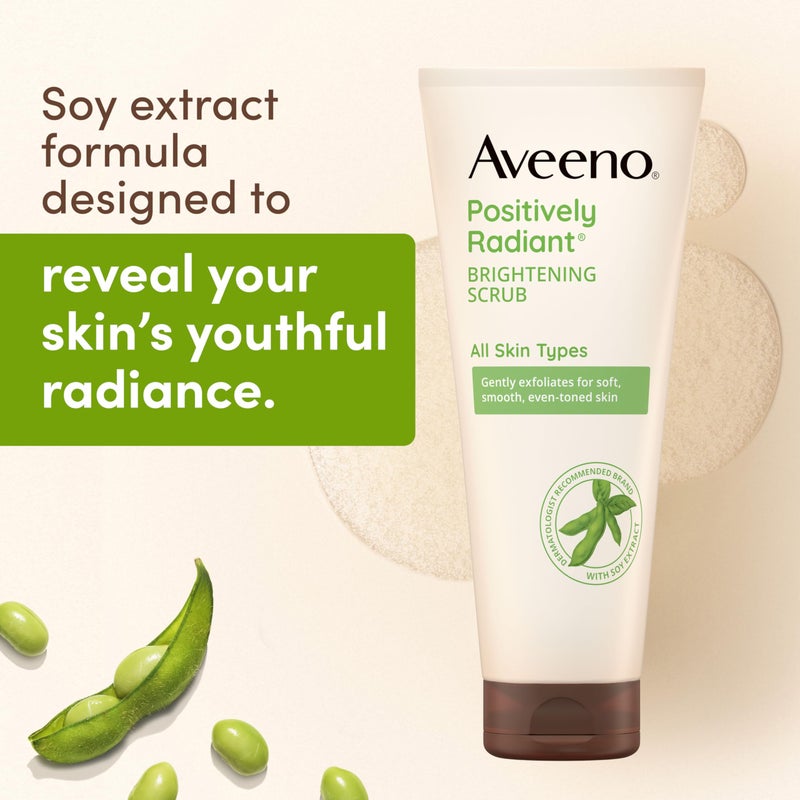 Aveeno Positively Radiant Brightening Face Scrub & Exfoliating Daily Face Wash, Moisture-Rich Soy Extract, Oil-Free, Soap-Free, Hypoallergenic, Non-Comedogenic, Improves Tone & Texture, 7 oz - Image 3