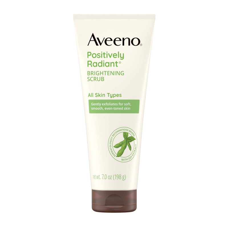 Aveeno Positively Radiant Brightening Face Scrub & Exfoliating Daily Face Wash, Moisture-Rich Soy Extract, Oil-Free, Soap-Free, Hypoallergenic, Non-Comedogenic, Improves Tone & Texture, 7 oz - Image 1
