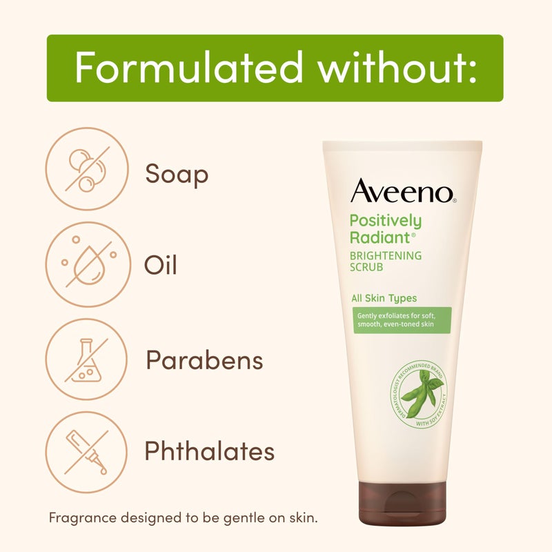 Aveeno Positively Radiant Brightening Face Scrub & Exfoliating Daily Face Wash, Moisture-Rich Soy Extract, Oil-Free, Soap-Free, Hypoallergenic, Non-Comedogenic, Improves Tone & Texture, 7 oz - Image 4