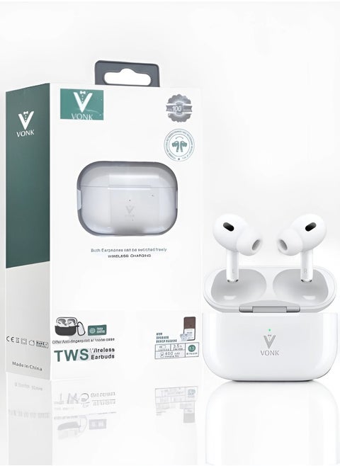 Original Bluetooth Pro headset from Vonk, second version, a wireless Bluetooth headset that supports wireless charging, features clear sound and noise isolation, works on all mobile phones such as iPh