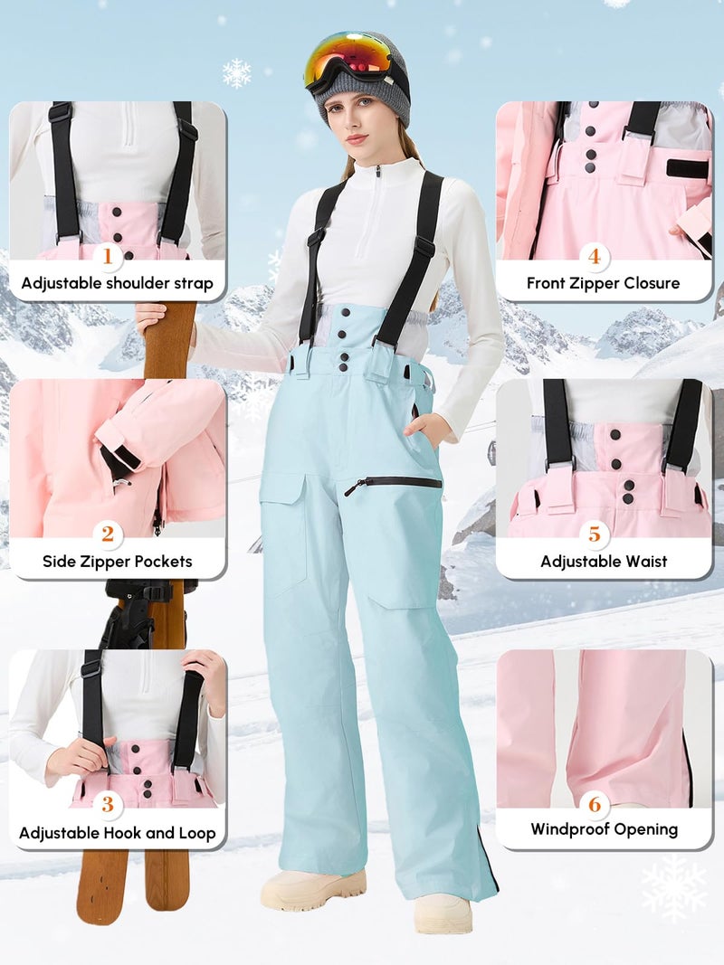 GS SNOWING Women Baggy Ski Pants Men Snow Bibs Snowboard Overall Insulated Windproof Waterproof for Winter Outdoor Sports Black M - Image 4