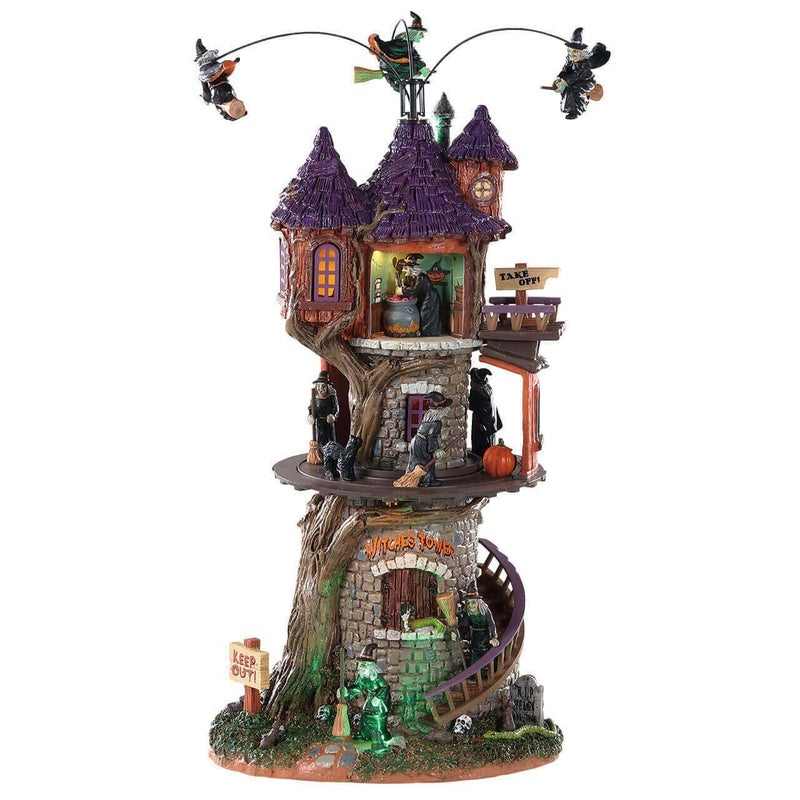 2018 Lemax Animated Halloween Figurine 610 x 512 x 1169 Inches Polyresin Plastic Blend MultiColor Witches Tower With Motion And Sound