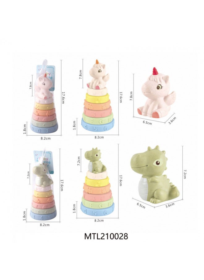 Generic - Children Baby Stacking Music Stacking High Toy Texture Soft Glue Dinosaur Rainbow Tower Collar-Color:638-182 - Image 1