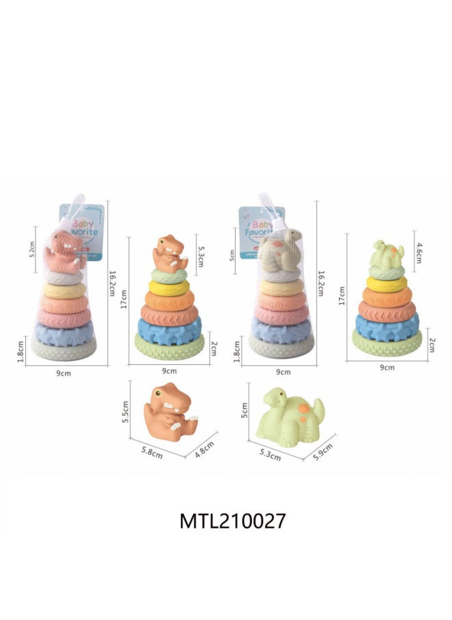 Generic - Children Baby Stacking Music Stacking High Toy Texture Soft Glue Dinosaur Rainbow Tower Collar-Color:638-182 - Image 1