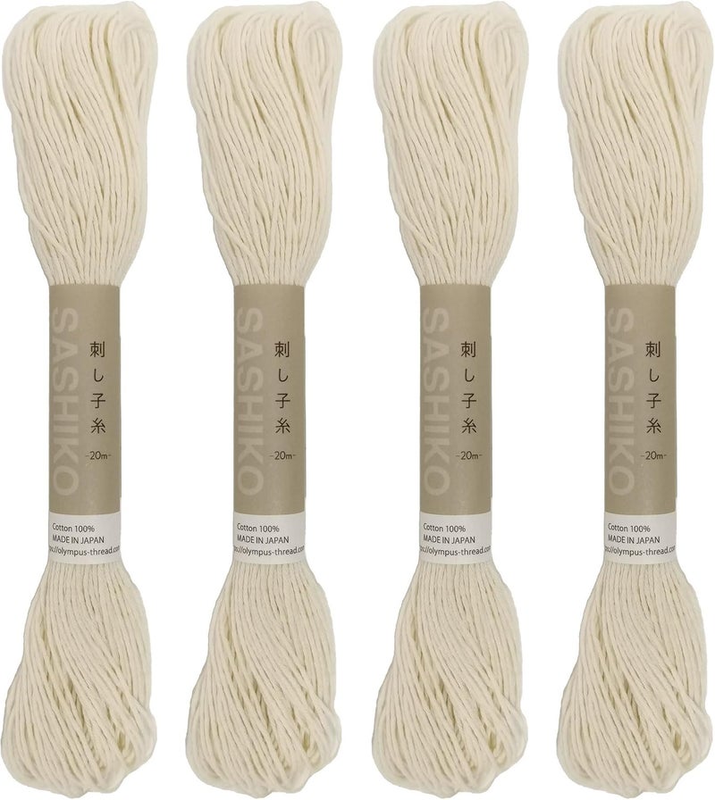 Olympus Sashiko Thread 20m(21.8yds) 4skeins Set (Colour Natural) 100% Cotton - Image 1