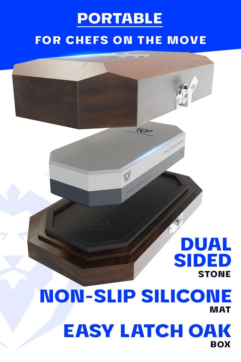 Dalstrong Premium Whetstone Kit - #1000/#6000 Knife Sharpening Kit -Extra Large Grit Stones - Top-Grade Corundum - Thick Knife Sharpening Stone - Whetstone Set Knife Sharpener - Portable Oak Box - Image 3
