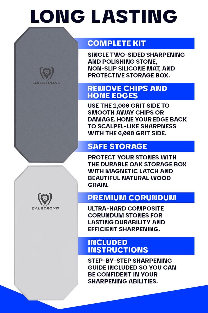 Dalstrong Premium Whetstone Kit - #1000/#6000 Knife Sharpening Kit -Extra Large Grit Stones - Top-Grade Corundum - Thick Knife Sharpening Stone - Whetstone Set Knife Sharpener - Portable Oak Box - Image 5