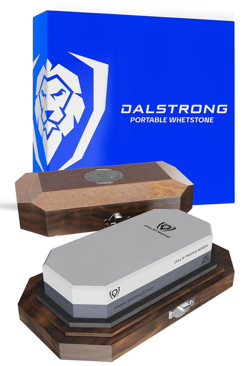 Dalstrong Premium Whetstone Kit - #1000/#6000 Knife Sharpening Kit -Extra Large Grit Stones - Top-Grade Corundum - Thick Knife Sharpening Stone - Whetstone Set Knife Sharpener - Portable Oak Box - Image 1