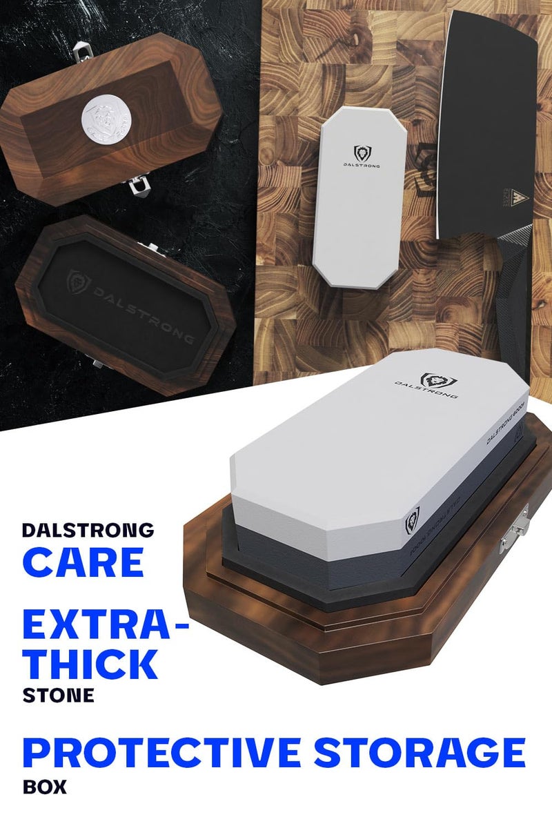 Dalstrong Premium Whetstone Kit - #1000/#6000 Knife Sharpening Kit -Extra Large Grit Stones - Top-Grade Corundum - Thick Knife Sharpening Stone - Whetstone Set Knife Sharpener - Portable Oak Box - Image 4