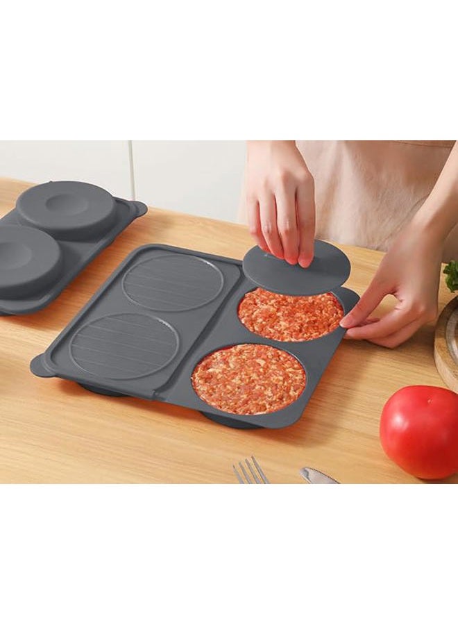 AUOON Silicone Burger Press Mold, 4-Cavity Patty Maker for Freezer Storage, Non-Stick Kitchen Tool for Homemade Hamburger Meat Preparation, Easy Clean & Dishwasher Safe (Gray) - Image 3