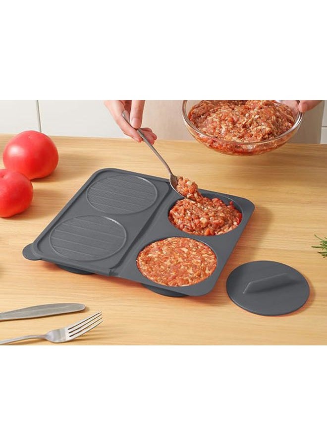 AUOON Silicone Burger Press Mold, 4-Cavity Patty Maker for Freezer Storage, Non-Stick Kitchen Tool for Homemade Hamburger Meat Preparation, Easy Clean & Dishwasher Safe (Gray) - Image 2