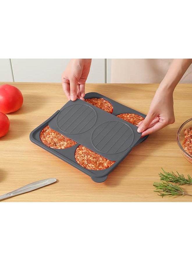 AUOON Silicone Burger Press Mold, 4-Cavity Patty Maker for Freezer Storage, Non-Stick Kitchen Tool for Homemade Hamburger Meat Preparation, Easy Clean & Dishwasher Safe (Gray) - Image 4