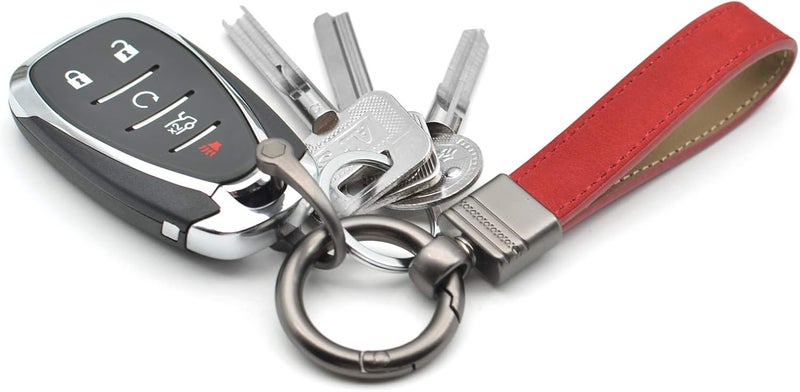 INFIPAR Genuine Leather Car Fob Key Chain with 360 Degree Rotatable Clip - Red - Image 3