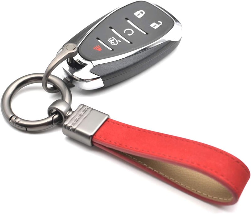 INFIPAR Genuine Leather Car Fob Key Chain with 360 Degree Rotatable Clip - Red - Image 2