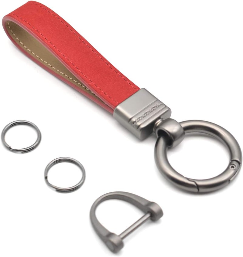 INFIPAR Genuine Leather Car Fob Key Chain with 360 Degree Rotatable Clip - Red - Image 1