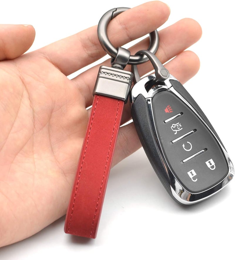INFIPAR Genuine Leather Car Fob Key Chain with 360 Degree Rotatable Clip - Red - Image 4