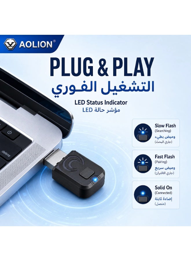 أوليون محول بلوتوث لوحدة التحكم في الألعاب، جهاز استقبال لاسلكي بتقنية بلوتوث 5.0 ذو زمن انتقال منخفض ومحول لوحدة التحكم في الألعاب لأجهزة PS5/PS4/Switch/الكمبيوتر الشخصي/Xbox One/Series، دونجل USB يعمل بمجرد التوصيل، متوافق مع Windows 11/10 وSteam Deck/iOS/Android - Image 3