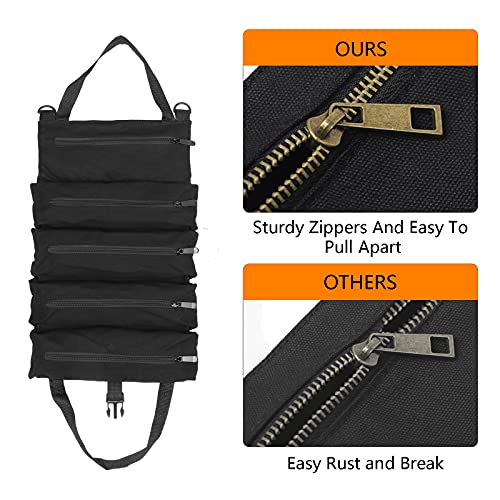 Hersent Super Roll Tool Roll,Multi-Purpose Roll Up Tool Bag, Wrench Roll,Canvas Tool Organizer Bucket,Car First Aid Kit Wrap Roll Storage Case,Hanging Tool Zipper Carrier Tote,Car Camping Gear - Image 4