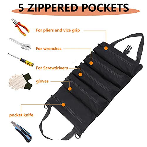 Hersent Super Roll Tool Roll,Multi-Purpose Roll Up Tool Bag, Wrench Roll,Canvas Tool Organizer Bucket,Car First Aid Kit Wrap Roll Storage Case,Hanging Tool Zipper Carrier Tote,Car Camping Gear - Image 3