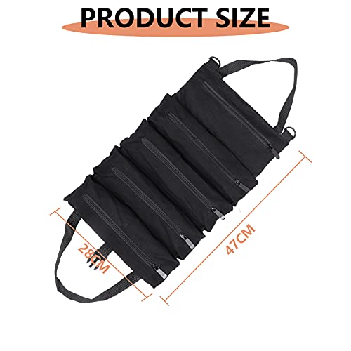 Hersent Super Roll Tool Roll,Multi-Purpose Roll Up Tool Bag, Wrench Roll,Canvas Tool Organizer Bucket,Car First Aid Kit Wrap Roll Storage Case,Hanging Tool Zipper Carrier Tote,Car Camping Gear - Image 5
