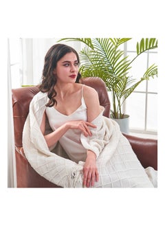 Y&D Knitted Throw Blankets for Couch and Bed, Soft Cozy Knit Blanket with Tassel, Off White Lightweight Decorative Throws, Farmhouse Warm Woven Men Women (127CM x 180CM)  - Image 1
