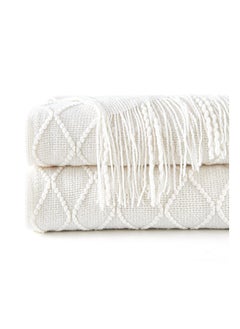 Y&D Knitted Throw Blankets for Couch and Bed, Soft Cozy Knit Blanket with Tassel, Off White Lightweight Decorative Throws, Farmhouse Warm Woven Men Women (127CM x 180CM)  - Image 2