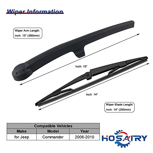 HOSAIRY Rear Wiper Arm Blade Set for Jeep Commander SUV 2006-2010 Rear Windshield Wiper Arm Blade Assembly 5174877AA - Image 2