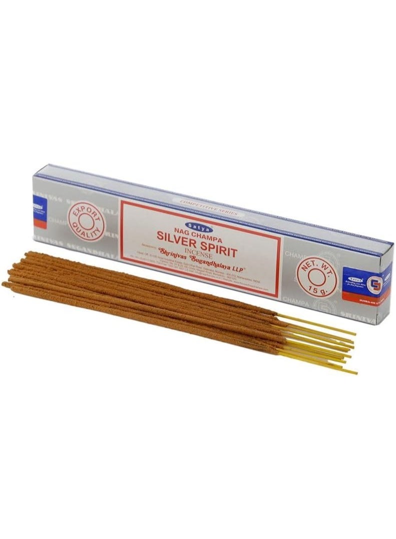 Satya Silver Spirit Nag Champa Incense Sticks One Pack 15g – Premium Aromatic Agarbatti for Meditation, Yoga, Prayer & Home Fragrance – Long Lasting Natural Incense