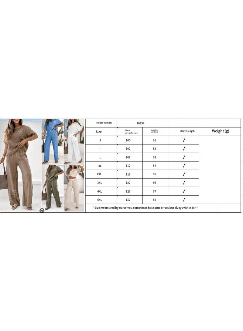 general TIAFORD Womens Summer Linen 2 Piece Outfits Sunflower Short Sleeve Top and High Waist Wide leg Pants Trendy Casual Loose Sets - Image 3