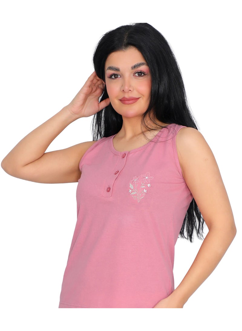 دعدوش  بيجاما نسائية بدون أكمام مع شورت بطبعة زهور، وبروتيل , بجامة نوم حريمي , هوت شورت نسائي من دعدوش - Image 2