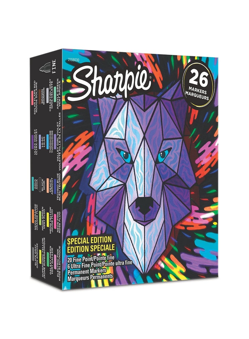 Sharpie Permanent Marker Special Edition Wolf, Pack of 26 Assorted Colors Fine and Ultra-Fine Tips, Water and Fade-Resistant Marker Pen for Professional Drawing and Coloring on All Surfaces - Image 2